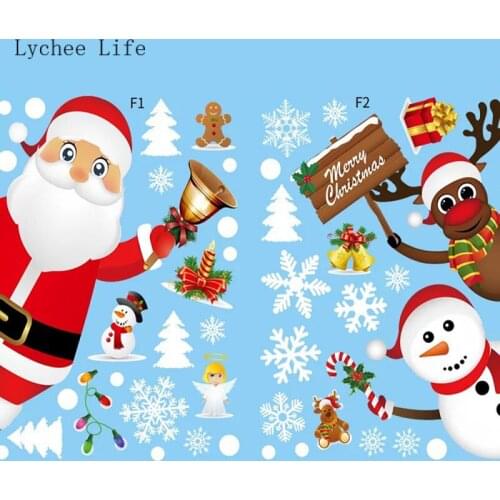 Lychee Life 1Set Merry Christmas Wall Sticker Decorations For Home Wall Glass Stickers Wedding Decoration