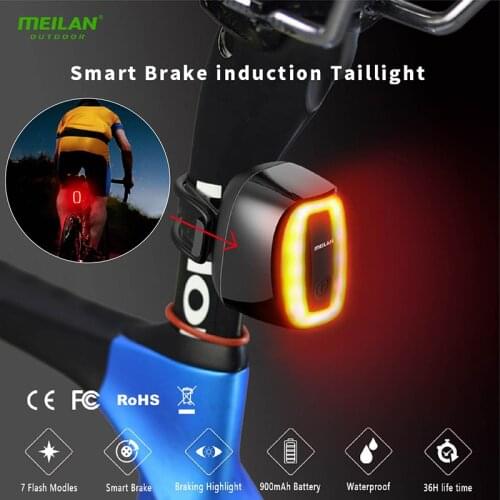 Meilan X6 Brake induction Bike Tail Light USB Rechargeable Intelligent Brake Light cycle Led Bike Rear Light MTB Safety Warning