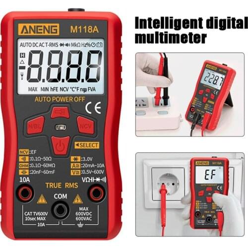 M118A Mini Multimeter Auto Range Digital Multimeter True Rms Ammeter Meter with NCV Data Hold 6000counts Flashlight Tester