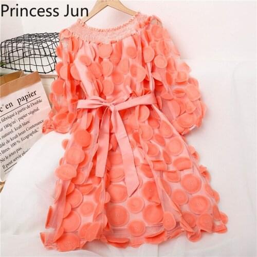 2021 Summer Fashion 3D Flower Appliques Mini Dress Slash Neck Puff Sleeve Black White Pink Yellow A Line Sweet Dress Vestidos