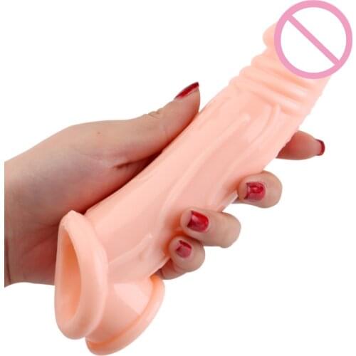 Reusable Condoms Penis Sleeves Realistic Male Extender Dildo Enhancer Enlargement Cock Rings Sex Toys For Men Adults