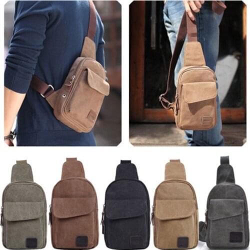 Mens Travel Sports Outdoor Business Style Messenger Bag Solid Color Casual Wild Canvas Small Breast Sling Shoulder Bag