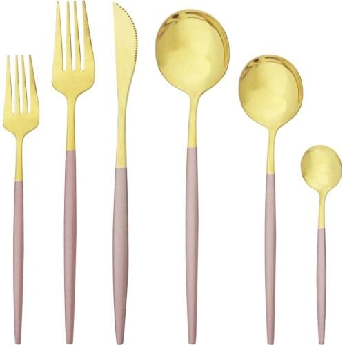 Pink Gold Cutlery Set Western Knife Fork Dessert Spoon Tableware Set Stainless Steel Dinnerware Set Kitchen Party Silverware Set