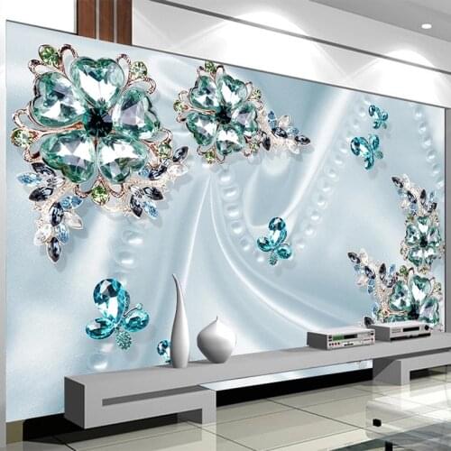 Custom Any Size Mural Wallpaper 3D Stereo Green Crystal Flowers Luxury Wall Painting Living Room TV Sofa Bedroom Papel De Parede