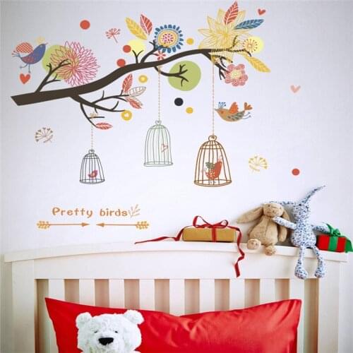 Bird Cage Tree Branch Wall Stickers For Bedroom Living Room Decoration Natural Pastoral Mural Art Diy Scenery Home Decals