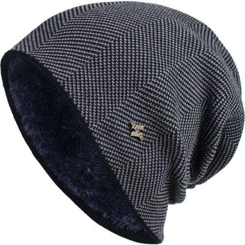 New Autumn Winter Beanies Plus Velvet H Iron Label Cap Knitted Woolen Cap Beanies