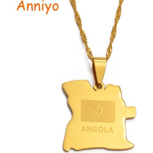 Anniyo Angola Map Necklace Gold Color African Pendant With Thin Chain Jewelry Angolan Country Maps #009121