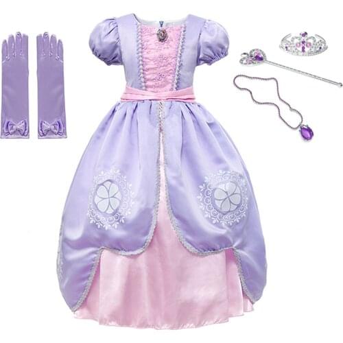 Princess Sofia Dress for Girl Kids Cosplay Costume Puff Sleeve Layerd Dresses Child Party Birthday Sophia Fancy Costumes