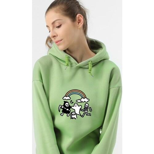 Harajuku Rainbow Hoodie Skull Print Clothing Oversized Sweatshirt Casual Pullover Winter Woman Hoodies Cute Sweetshirt for Girls