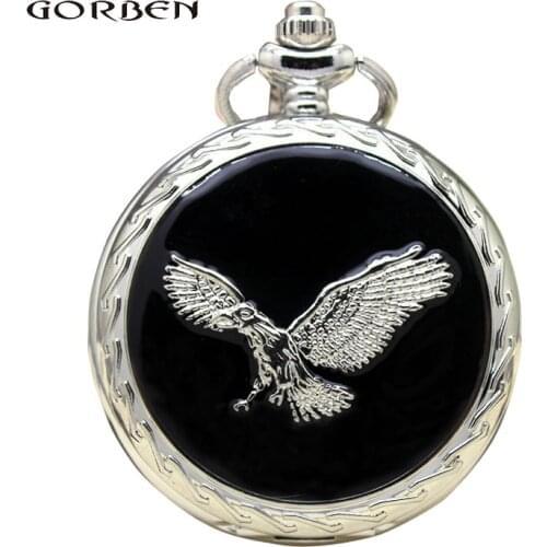 Luxury Retro Silver Vintage Eagle Wing Quartz Pocket Watch Fob Clock Creative Necklace Pendant Men Boy Gift relogio de bolso New