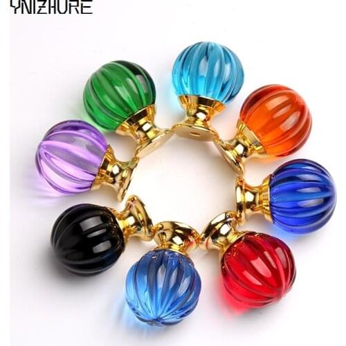 1 Pcs 30mm Puxadores Pumpkin Ball Shape Crystal Glass Drawer Cabinet Knobs And Pull Handles Kitchen Door Wardrobe Hardware