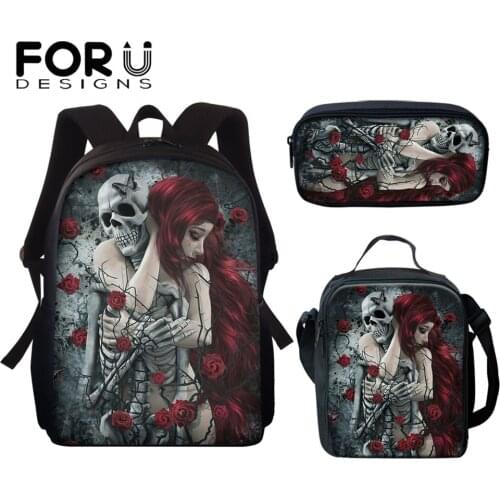 FORUDESIGNS Sugar Skull School Backpack for Primary Bookbag Lightweight Kids Bags for Boys Adjustable Schoolbag Set Girl Mochila