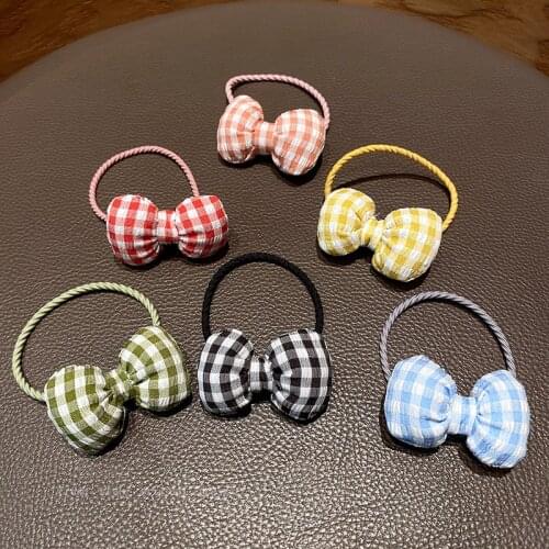 Cute Colorful Plaid Bow Hair Band Scrunchies Headdress Korean Daily Cotton Grid Bowknot Elastic Hair Band Rubber Bands Wholesale