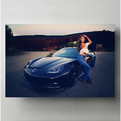 Modern Canvas Paintings Women with Cars Supercar Corvette Wall Art Picture Posters and Prints for Living Room Decor