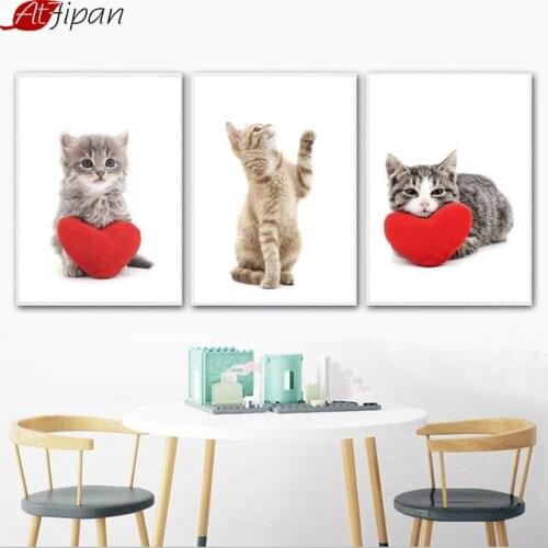 Atfipan Modern Home Decor Lovely Cat Canvas Painting Canvas Framed Cartoon Poster Animal Nordic Style Kids Room Wall Artworks