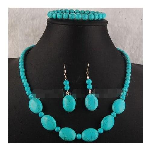Jewelry 8mm Fashion Set Turquoise Necklace Earring Bracelets set