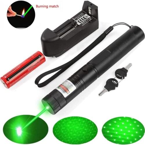Green Laser Light Flashlight 532nm Lazer Pointer Adjustable Focus with Visible Torch Lights Burning Match for Camping Hunting