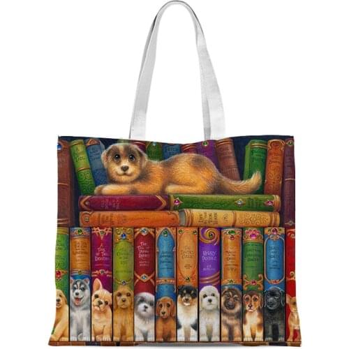 Classic cat print ladies handbag ladies cotton and linen shoulder bag portable large capacity multifunctional travel bag