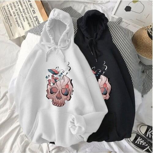 Gothic Hoodie Skull Mushroom Print Hoodie Harajuku Long Sleeve Womens T-shirt Black Loose Punk Casual Top Autumn and Winter