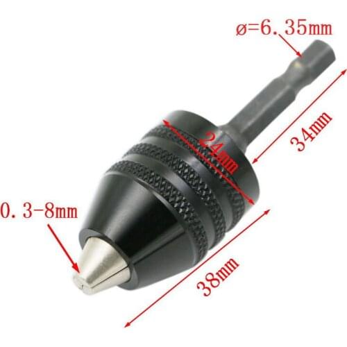 0.3-8mm Clamping range Driver Tool Accessories Keyless Adapter Impact Hex Shank Drill Chuck Alloy Black