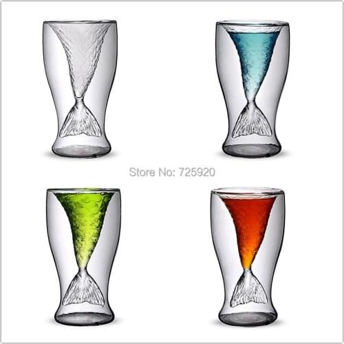 1PC Mermaid fashion juice beverage ice cream double transparent high temperature resistant glass cup JO 1035