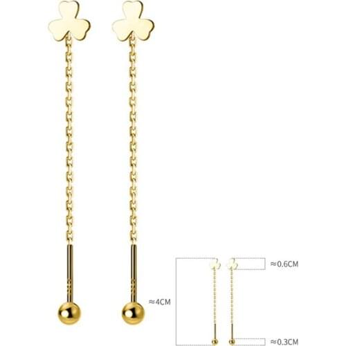 100% 925 Sterling Silver Screw Back Earring Tassel Sweet Simple Clover Ear Line For Women Girl Plant Jewelry Present