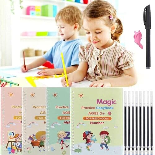 4Book Montessori Education Books Of Childrens Copybook Reusable Handwriting Practice Learn English Magic Stationery Calligraphy