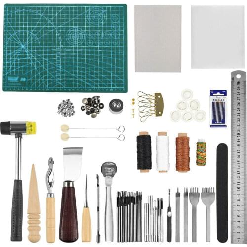 61Pcs Professional Leather Craft Tools Set Home Hand Sewing Stitching Punch Carving DIY Leathercraft Tool Repair Accessories