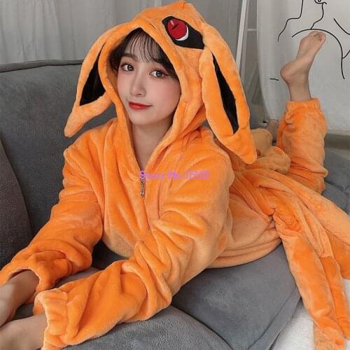 Promotion Anime Cosplay Pajamas Unisex Cosplay Costume Kurama Flannel Home Sleepwear Kurama Kyuubi Jumpsuits Nightgown Suit 2021