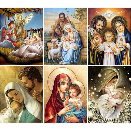 LZAIQIZG Diamond Painting Maria Jesus DIY Full Square Diamond Embroidery Religion Rhinestone Cross Stitch Mosaic Kit Home Decor