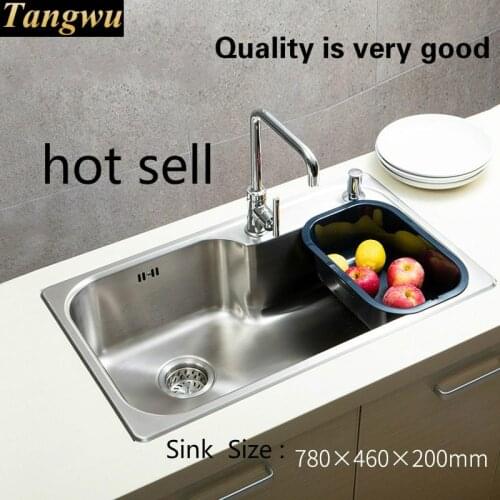 Free shipping Standard luxury kitchen single trough sink wash the dishes durable food grade stainless steel hot sell 78x46 CM