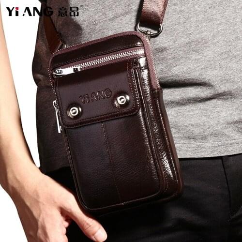 YIANG Brand Genuine Leather Mens Waist Belt Bag Hip Fanny Pack Mini Shoulder Bag Chest Pouch Mobile Phone Pocket Money Purse