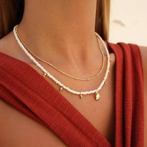 Fashion Multilevel New 2020 Necklaces For Women Chain Snake Chain White Stone Shell Pendant Female Necklace Jewelry Party Gift