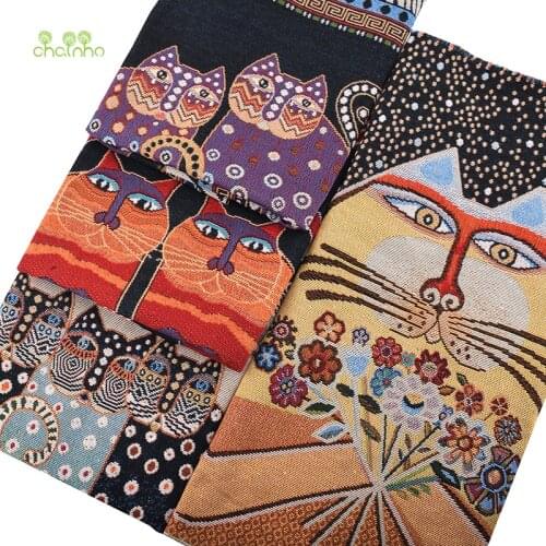 Chainho,Yarn Dyed Polyester Linen Jacquard Fabric,DIY Sewing Cushion,Cutain,Bags Material,4 Pieces,Cats Series,48x48cm