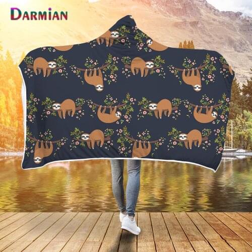 DARMIAN Cute Sloth Printing Kids Hooded Blankets Flannel Material Soft Warm Winter Thick Fleece Blankets Wearable Home Textile