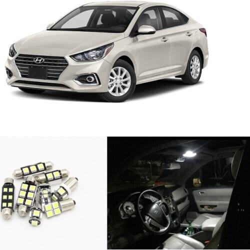 For Hyundai Accent 10PCs SMD White Canbus Led Interior Package Light Kits Map Dome Trunk Vanity Mirror License Lights