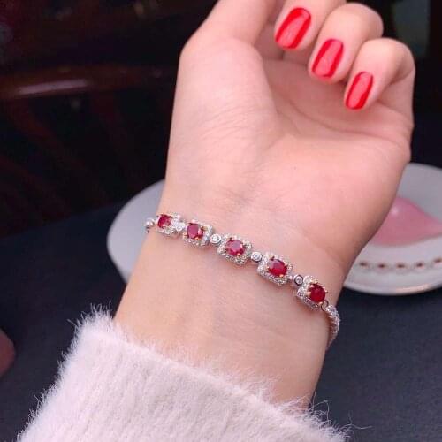 Elegant red ruby gemstone bracelet for women jewelry fine jewelry 925 silver 100% natural gem girl party ornament birthday gift