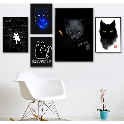 Bad Luck Quote Black Cat Ink Animal Poster Canvas Painting Wall Art Print Canvas Pictures for Living Room Interior Home Decor