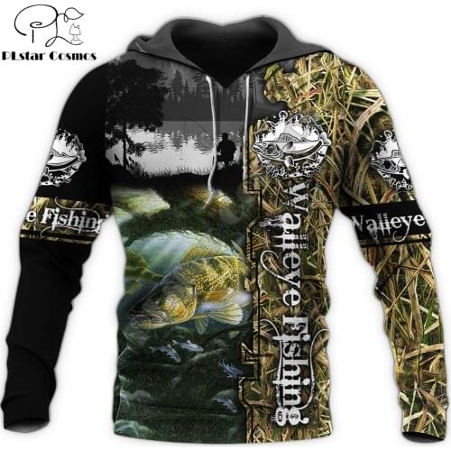 Walleye Fishing Camo 3D All Over Printed Men Deluxe Hoodie Clothes Unisex Sweatshirt Zip Pullover Casual Jacket Tracksuit KJ326