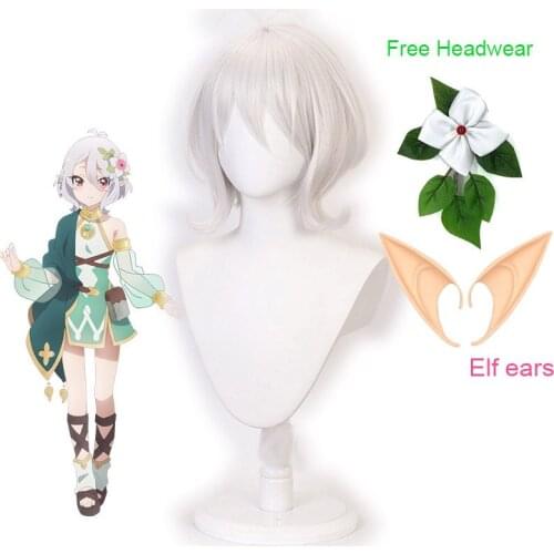 Costume Princess Connect! Re:Dive Kokoro Cosplay Wigs Silver Gray Short Hair With Free Headdress and Elf Ear Accessories