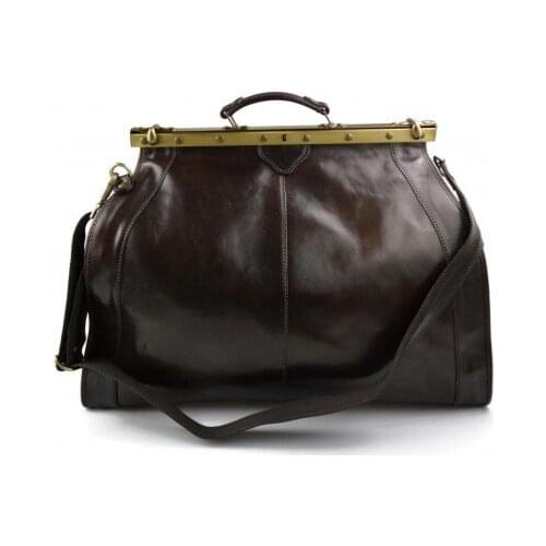 Leather doctor bag mens travel bag cabin luggage bag leather shoulder bag dark brown