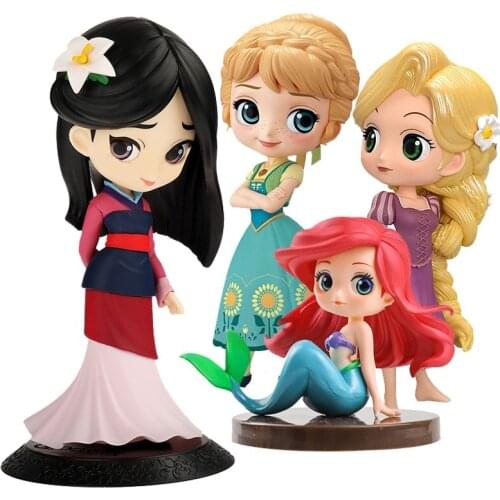7.5CM Disney Q Version Mulan Mermaid Anna Rapunzel Princess Birthday Cake Decoration Doll PVC Model Dolls Cars Decor For Girls