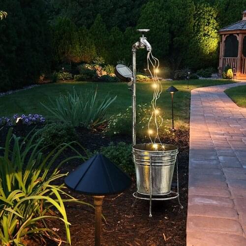 Metal Watering Can Stake With Lights For Garden Art Light Decor Solar Water Faucet Planter Light Lawn Art Outdoor Decor Home