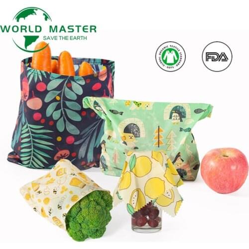 Reusable Beeswax Preservation Bag Organic Beeswax Cotton Food Fresh Bag BPA & Plastic Free Kitchen Storage Wrap