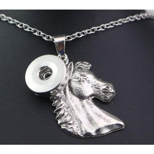 1PC Fashion Mens Silver 50cm Link Chain Big Heavy Horse 41*30mm Pendant Necklace With 18mm Metal Snap Button Charms Necklaces