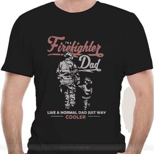 Mens Firefighter Dad Illustration T Shirts Mens Casual T-Shirts Round Neck Fire Hose Worker Fireman Short Sleeve