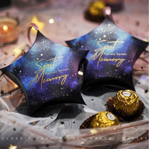 New Pentagram Candy Boxes with Ribbon Baby Shower Birthday Wedding Favor and Gift Box Christmas Present Gifts Box Party Supplies