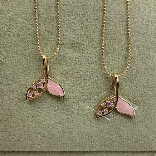 New Pink Shell Zircon Fish Tail Pendant Necklace For Women 2021 Fashion Gift Jewelry