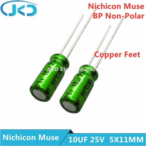 10pcs NEW Nichicon MUSE 10uF 25V 5X11MM BP ES (Bi)Non Polar Non-polar Bipolar HiFi Audio Capacitor 25V10UF 5*11MM 85℃ 10UF25V