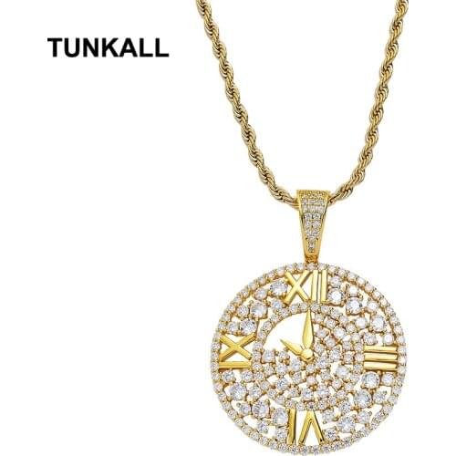 TUNKALL Bling Bling Iced Out Brass CZ Pendants&Necklace Hip Hop Jewelry Party Gift CN291